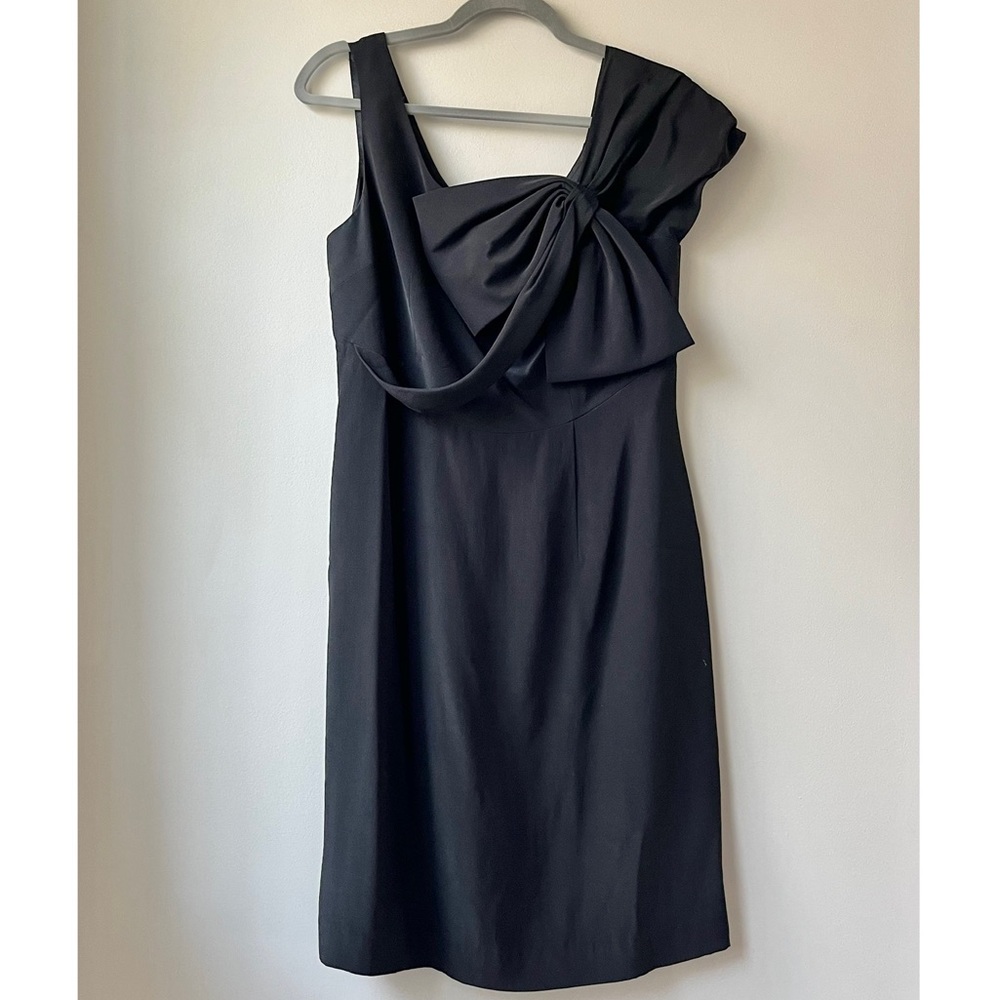 Trelise Cooper | Black Silk Drape Bow Shoulder Cocktail Dress